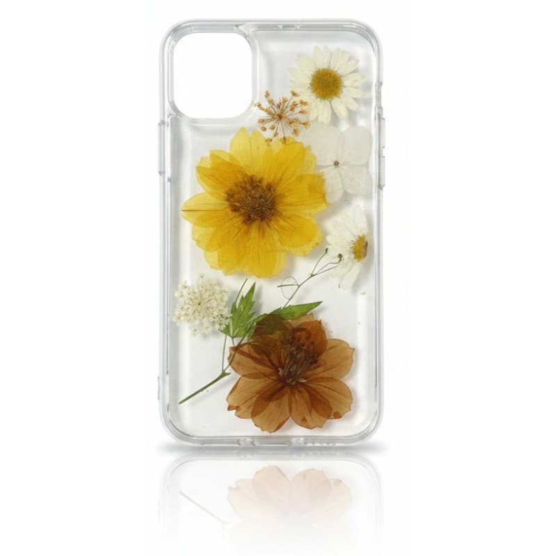 iPhone 6 / 7 / 8 - Custodia con fiori veri e accenti dorati, giallo-marrone