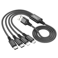 Hoco X76 4-in-1 Super Charging Cable - Hoco USB-C auf USB-C, Lightning & Micro, Rot/Schwarz/Blau, Aluminium/Nylon – Bild 2