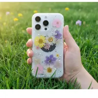 iPhone 15 Pro - Étui avec de vraies fleurs et des accents argentés, multicolore – Bild 2