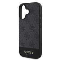 iPhone 16 - Guess PU 4G Bottom Stripe Metal Logo Case (GUHCP16SG4GLGR), Gray – Bild 4