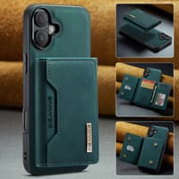 iPhone 16 - DG.MING Etui, Leder-Optik, Kartenfach & Magnetverschluss, Grün – Bild 8