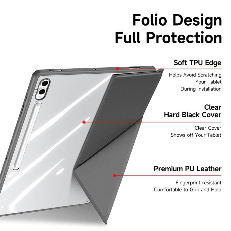 Samsung Galaxy Tab S10 FE / S9 FE / Tab S9 - Serie Dux Ducis Magi, custodia flip stand-up, grigio – 2