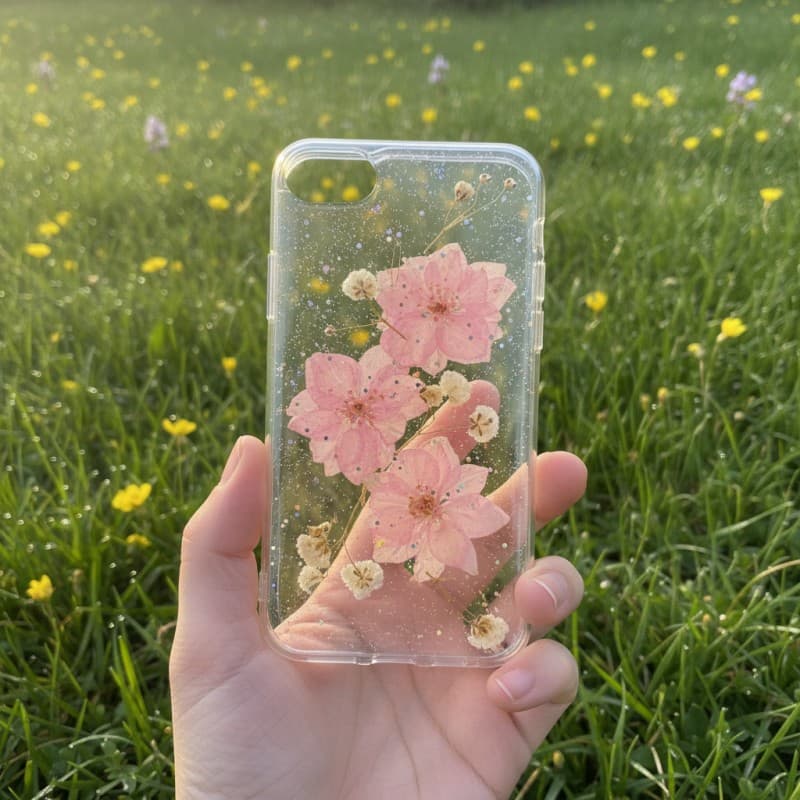 iPhone 6 / 7 / 8 - Custodia con fiori veri e accenti dorati, rosa – 2
