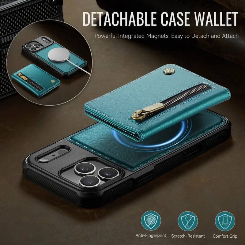 iPhone 17 Pro - Jeehood Magsafe Case, magnetisches Wallet und Stand-Funktion, Reissverschluss, Grün – 4