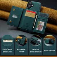 iPhone 16 - DG.MING Etui, Leder-Optik, Kartenfach & Magnetverschluss, Grün – Bild 9