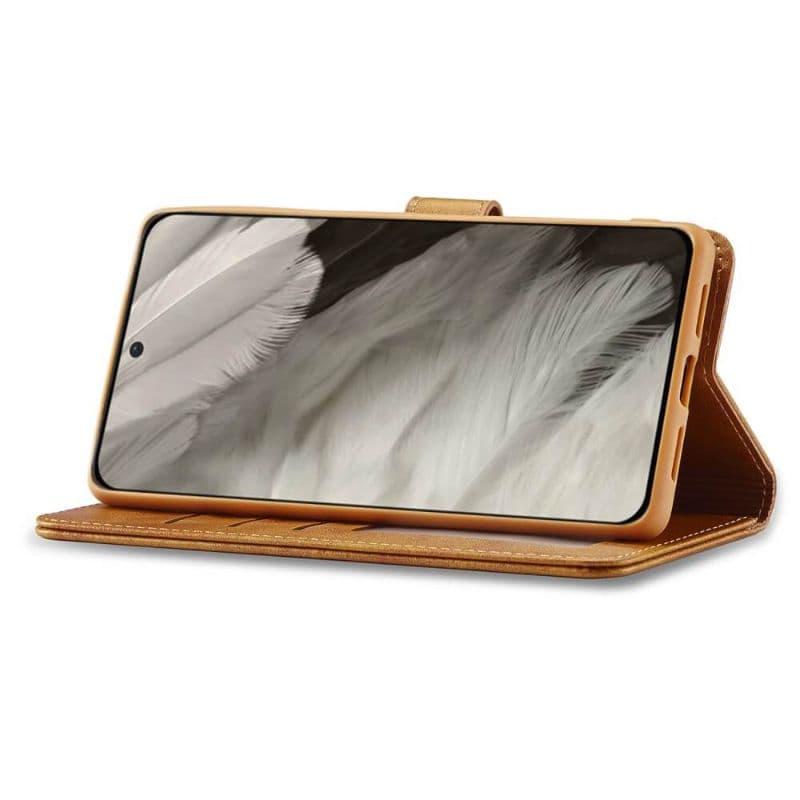 Google Pixel 8 - LC.IMEEKE Custodia a portafoglio con 3 scomparti per carte e chiusura magnetica, marrone chiaro/arancio – 3