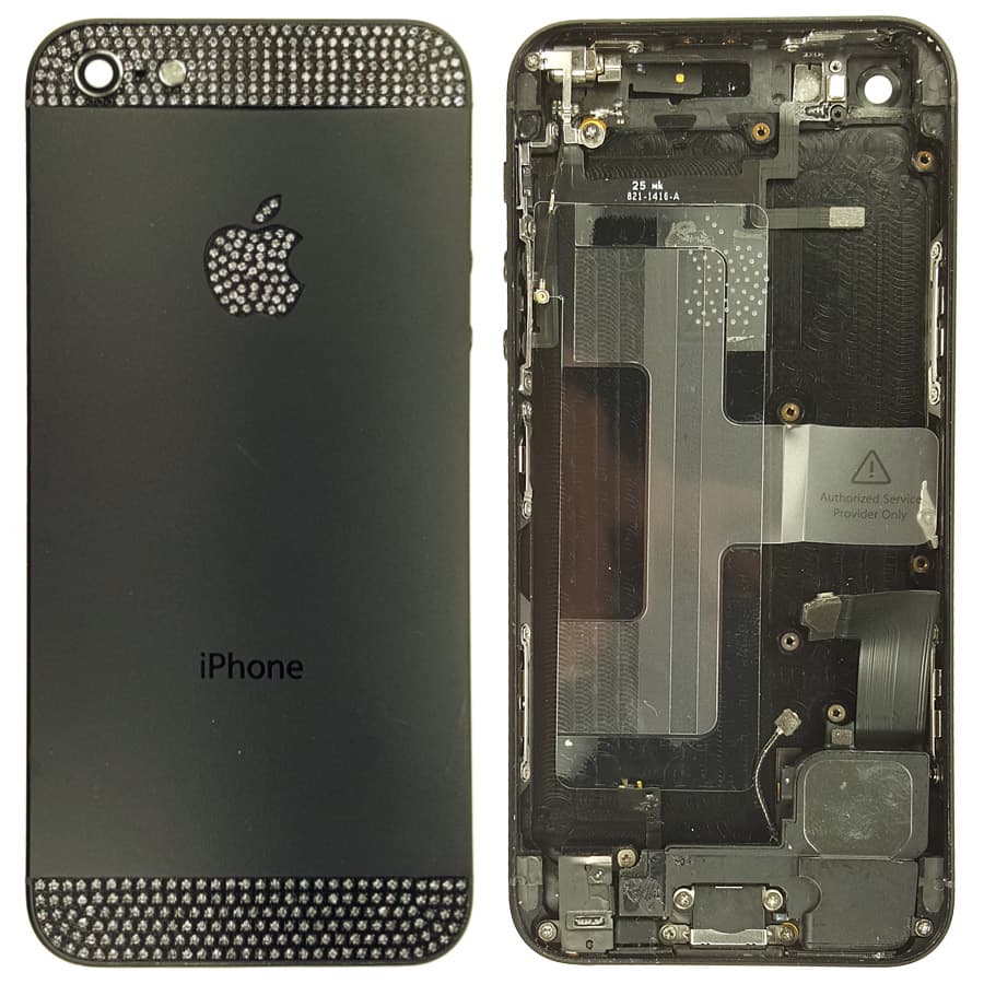 Apple iPhone 5 Backcover schwarz/silber mit Logo, glitzersteine neu, original