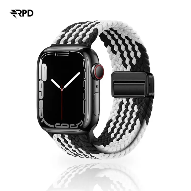 RPD Magnos Magnet Armband Nylon Geflochten für Apple Watch 44/45/46/49mm - Z-Muster Schwarz/Weiss