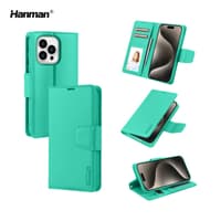 Apple iPhone 12 / 12 Pro - Hanman Mill Flip Case mit 3 Kartenfächern, Türkis – Bild 6