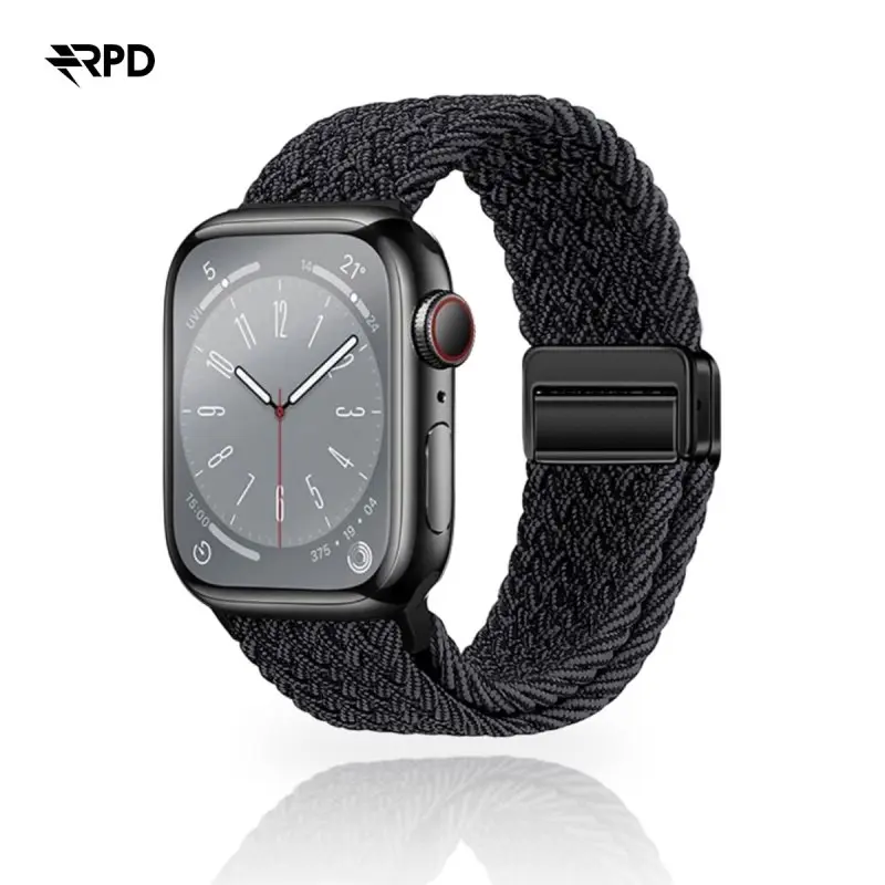 RPD Magnos Magnet Armband Nylon Geflochten für Apple Watch 44/45/46/49mm - Tiefschwarz