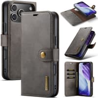 iPhone 17 Pro Max - DG.MING Flip Case, 3 card slots, magnetic closure, leather look, gray – Bild 1
