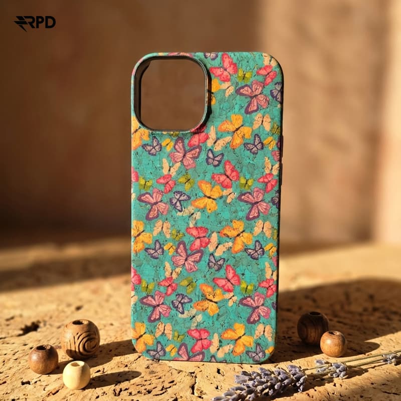 iPhone 16 Pro - Custodia in vero sughero verde con design a farfalla – 3