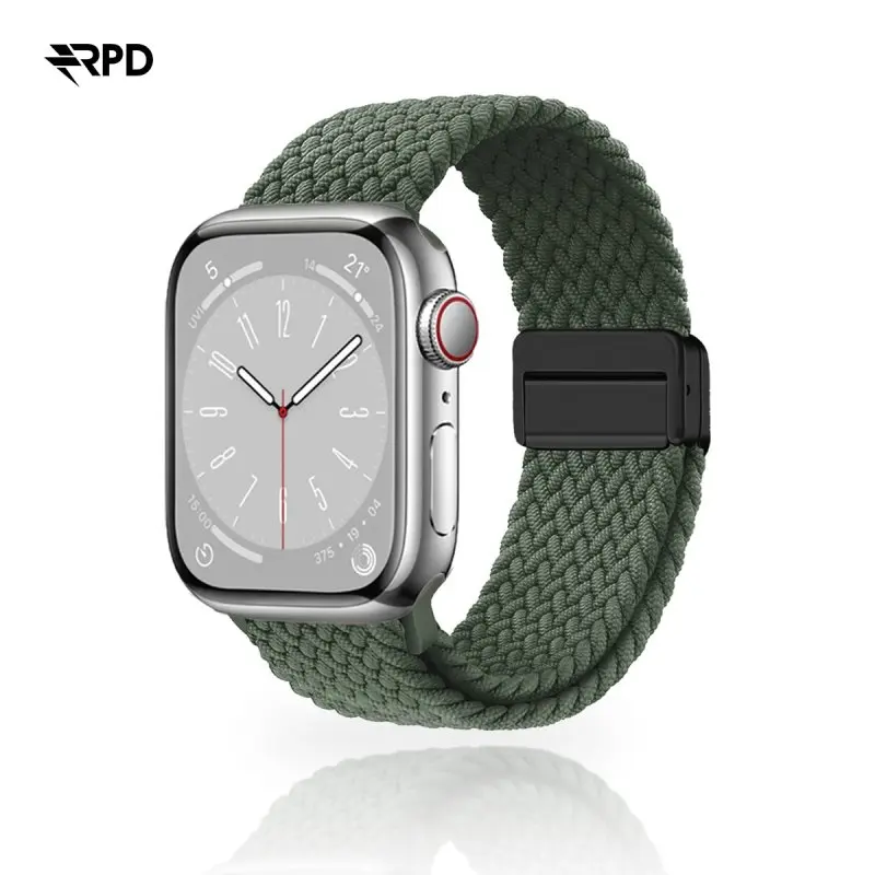 RPD Magnos Magnet Armband Nylon Geflochten für Apple Watch 44/45/46/49mm - Olivgrün