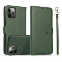iPhone 13 Pro Max - Magnetic 2in1 flip case with card slots & wrist strap, green – Bild 1