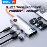 ROCK TR32 8-in-1 USB-C Dock - HDMI, RJ45, PD, 3×USB 3.0, SD/TF card reader, gray – Bild 1