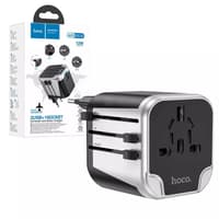 HOCO AC5 Travel Companion - Universal travel adapter with 2× USB & 1× socket, black/grey – Bild 2