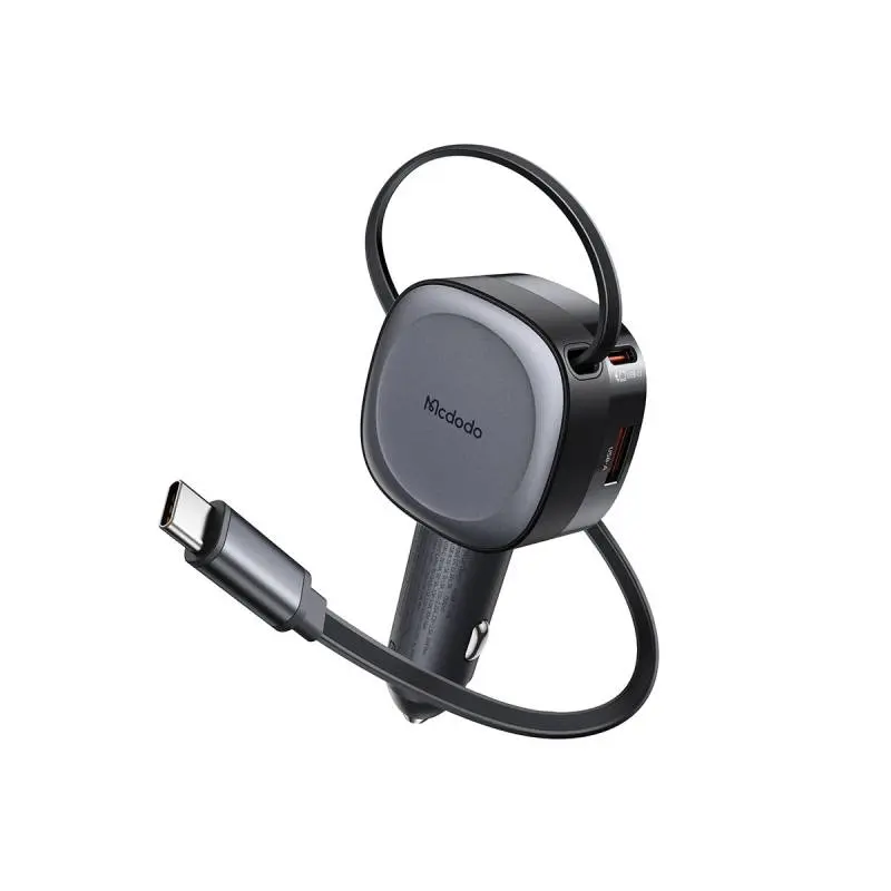 McDodo - FreeGo 75W Car Charger with Retractable Cable, 70CM (Sortie : USB-A et USB-C / Câble : USB-C) Noir
