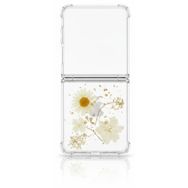 Samsung Galaxy Z Flip 7 - Cover with real flowers and gold accents, white