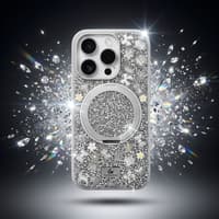 iPhone 15 Pro Max - TheBlingWorld Glitter MagSafe Case mit Ring-Ständer & Strass-Steinen, Silber – Bild 5