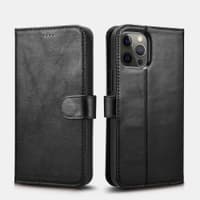 iPhone 12 Pro Max - iCarer Crazy Horse Echtleder Wallet-Etui, 2in1 mit RFID-Schutz, schwarz – Bild 1