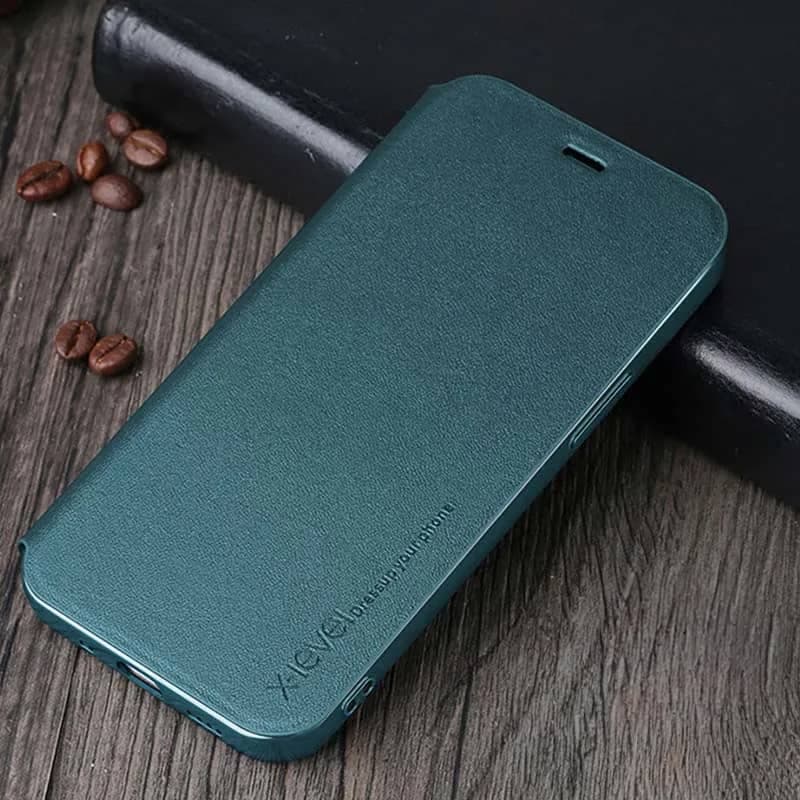 iPhone 12 Mini - X-Level FIBColor Flip Case, imitation leather, 360° all-round protection, dark green – 2