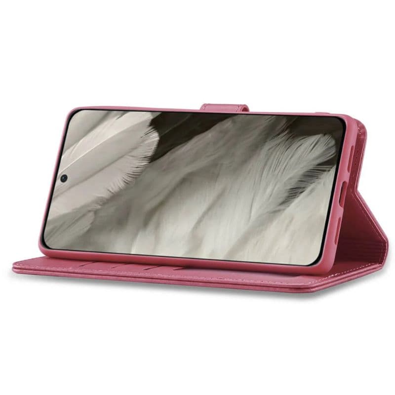 Google Pixel 8 - LC.IMEEKE Custodia a portafoglio con 3 scomparti per carte e chiusura magnetica, rosa – 3