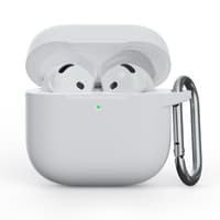 AirPods 4. Gen - Silikon Etui – Robuster Schutz mit Karabiner, Antique White (weiss) – Bild 1