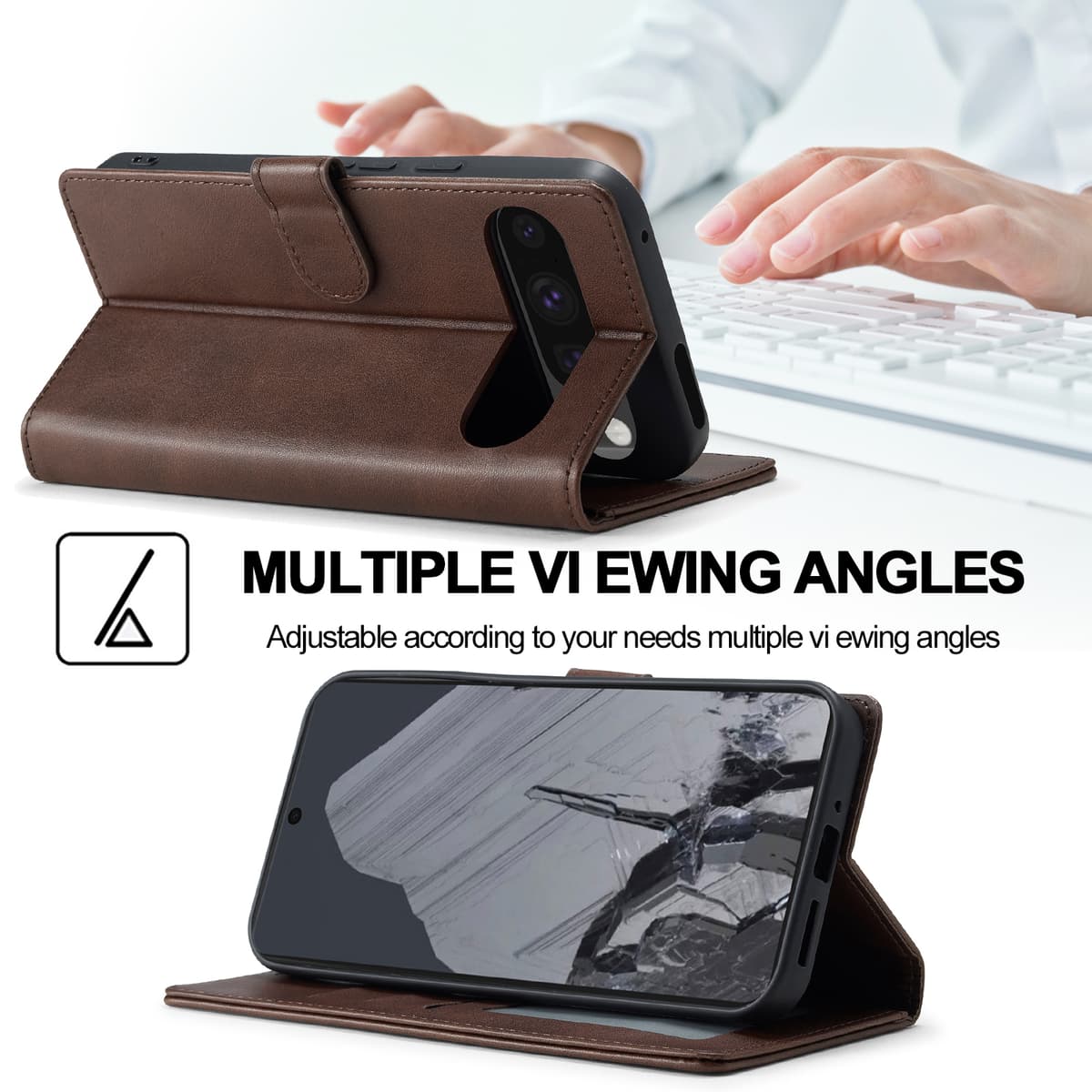 Google Pixel 10 / 10 Pro - LC.IMEEKE Wallet Etui mit 3 Kartenfächern & Magnetverschluss, Braun – 4