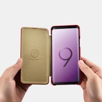 Samsung Galaxy S9 - iCarer genuine leather flip case navy blue – Bild 2