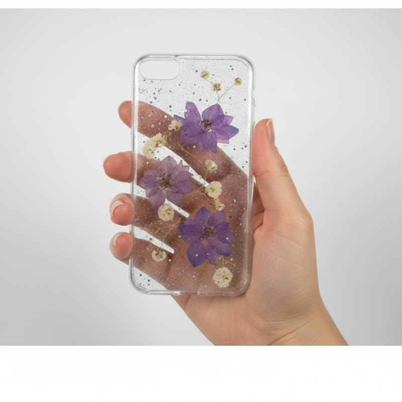 iPhone 6 / 7 / 8 - Custodia con fiori veri e accenti dorati, viola – 2