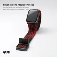 RPD Magnos Magnet Armband Nylon Geflochten für Apple Watch 38/40/41/42mm - Z-Muster Schwarz/Rot – Bild 3