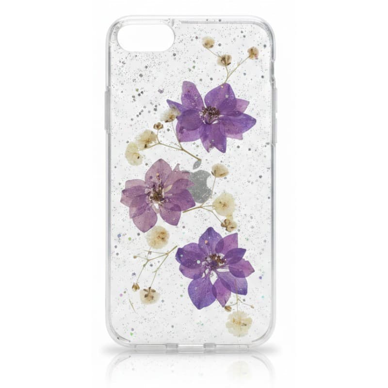 iPhone 6 / 7 / 8 - Custodia con fiori veri e accenti dorati, viola