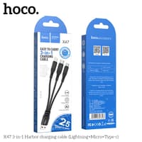 Hoco X47 3-in-1 Harbor charging cable (Lightning/Micro-USB/USB-C), 25 cm, black – Bild 3