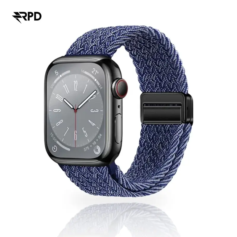 RPD Magnos Cinturino Magnetico Nylon per Apple Watch 44/45/46/49mm - Riga Blu/Bianco