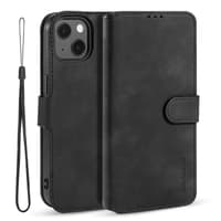 iPhone 13 - DG.MING Vintage Flip Case with 3 card slots and magnetic closure, leather look, protective case, black – Bild 2
