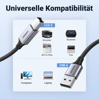 Ugreen - USB-A to USB-B 2.0 printer cable - aluminum housing 3 m (US369 / 80804), black/grey – Bild 2