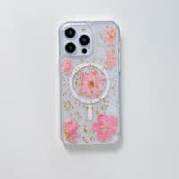 iPhone 14 Pro - MagSafe Hülle mit echten Blumen und goldenen Akzenten, pink – Bild 2