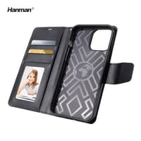 Apple iPhone 12 / 12 Pro - Hanman Mill Flip Case mit 3 Kartenfächern, schwarz – Bild 1