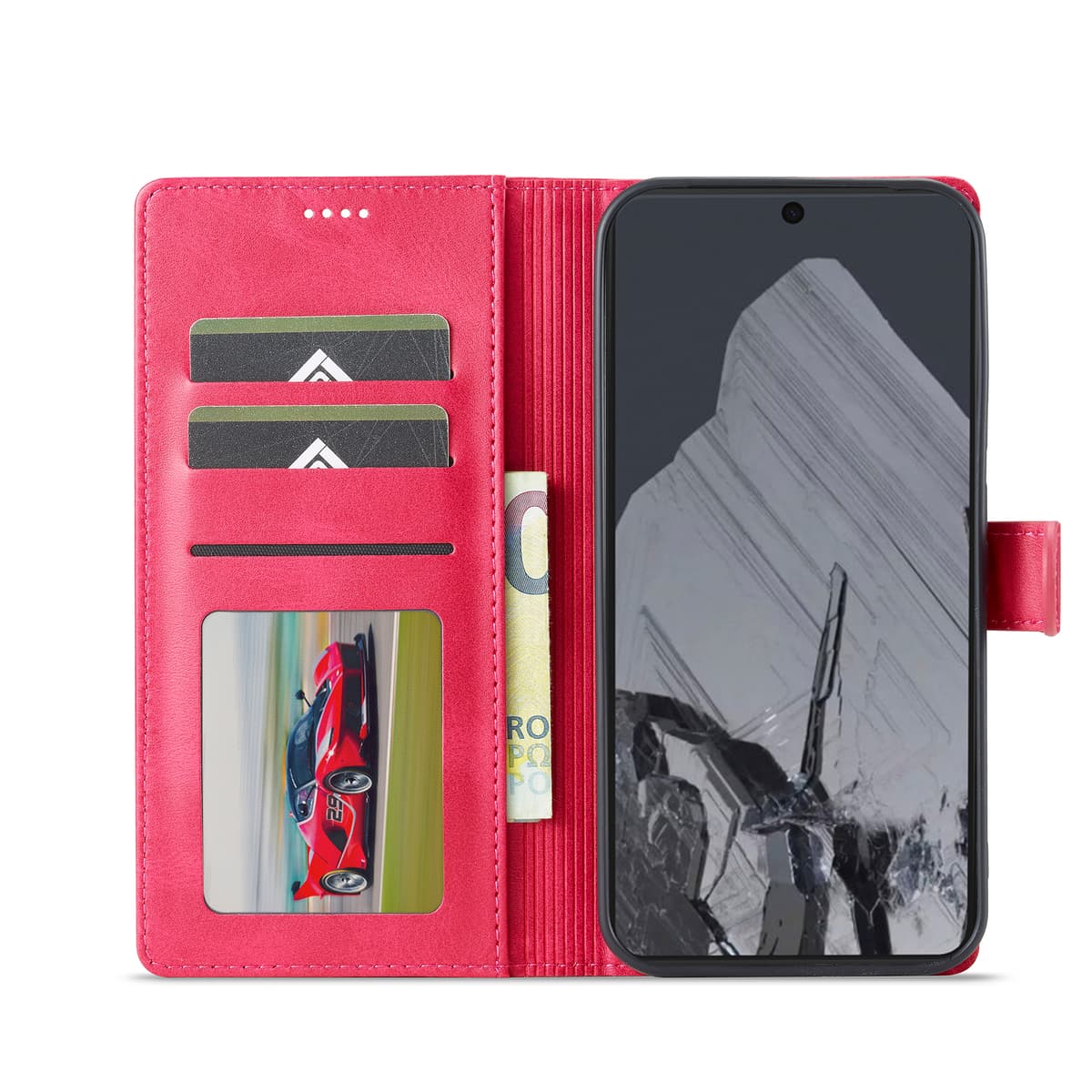 Google Pixel 9 / 9 Pro - Etui portefeuille LC.IMEEKE avec 3 emplacements pour cartes & fermeture magnétique, Rose – 2