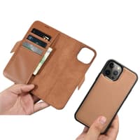 iPhone 12 Pro Max - iCarer Haixing Series Étui portefeuille en cuir véritable Étui portefeuille 2-en-1, magnétique, marron clair – Bild 2