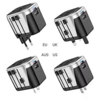 HOCO AC5 Travel Companion - Universal travel adapter with 2× USB & 1× socket, black/grey – Bild 4