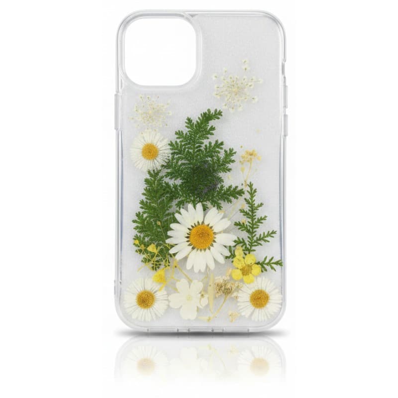 iPhone 13/14/15 - Custodia con fiori veri e felci verdi