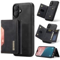 iPhone 16 - DG.MING Etui, Leder-Optik, Kartenfach & Magnetverschluss, Schwarz – Bild 4