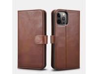 iPhone 12 Pro Max - iCarer Crazy Horse genuine leather wallet case, 2in1 with RFID protection, brown – Bild 2