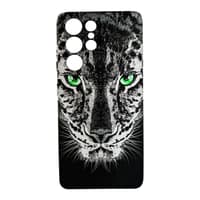 Samsung Galaxy S21 Ultra – Actec Backcase Grey Tiger mit grünen Augen & Raubkatzen-Design, Schwarz – Bild 1