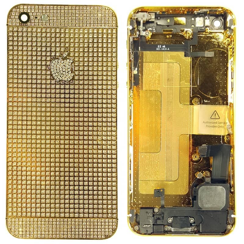 Apple iPhone 5 Backcover gold/gold mit Logo, glitzersteine neu, original