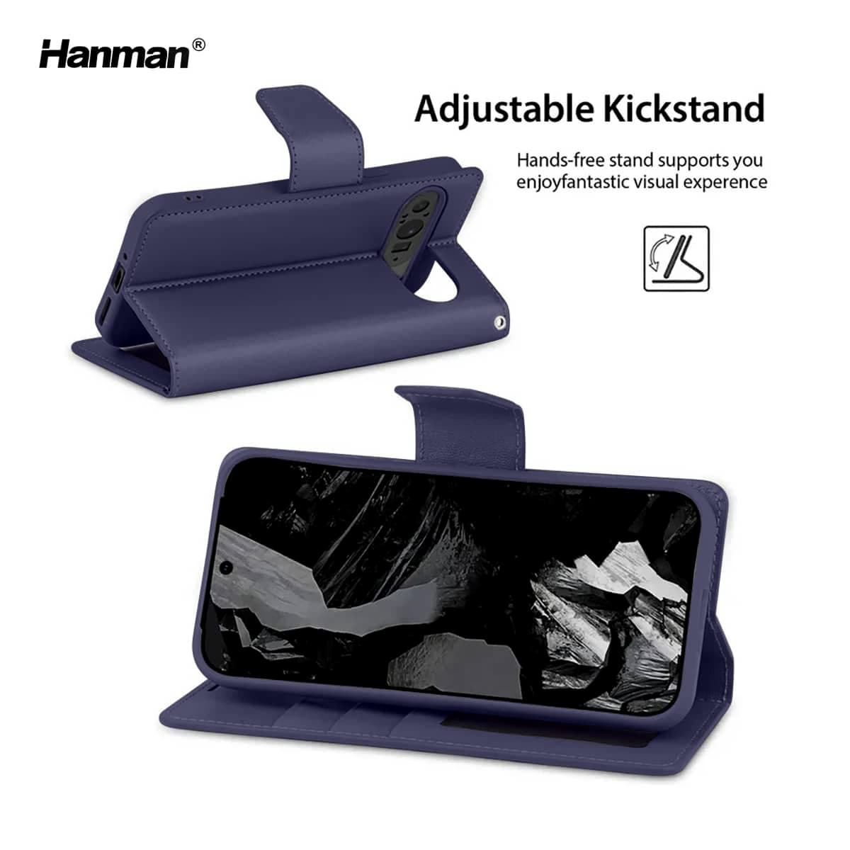 Google Pixel 10 Pro XL - Hanman Mill Flip Case mit 3 Kartenfächern, blau – 4
