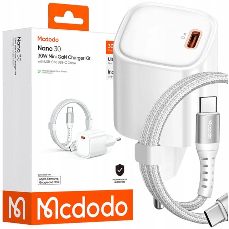 Mcdodo - Nano 30 mini GaN charger Kit, USB-C to USB-C, 30W, White – 2