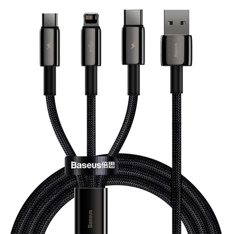 Baseus - Tungsten Gold - 3-in-1 fast charging cable USB to M+L+C, 3.5A 1.5m, Black (CAMLTWJ-01)