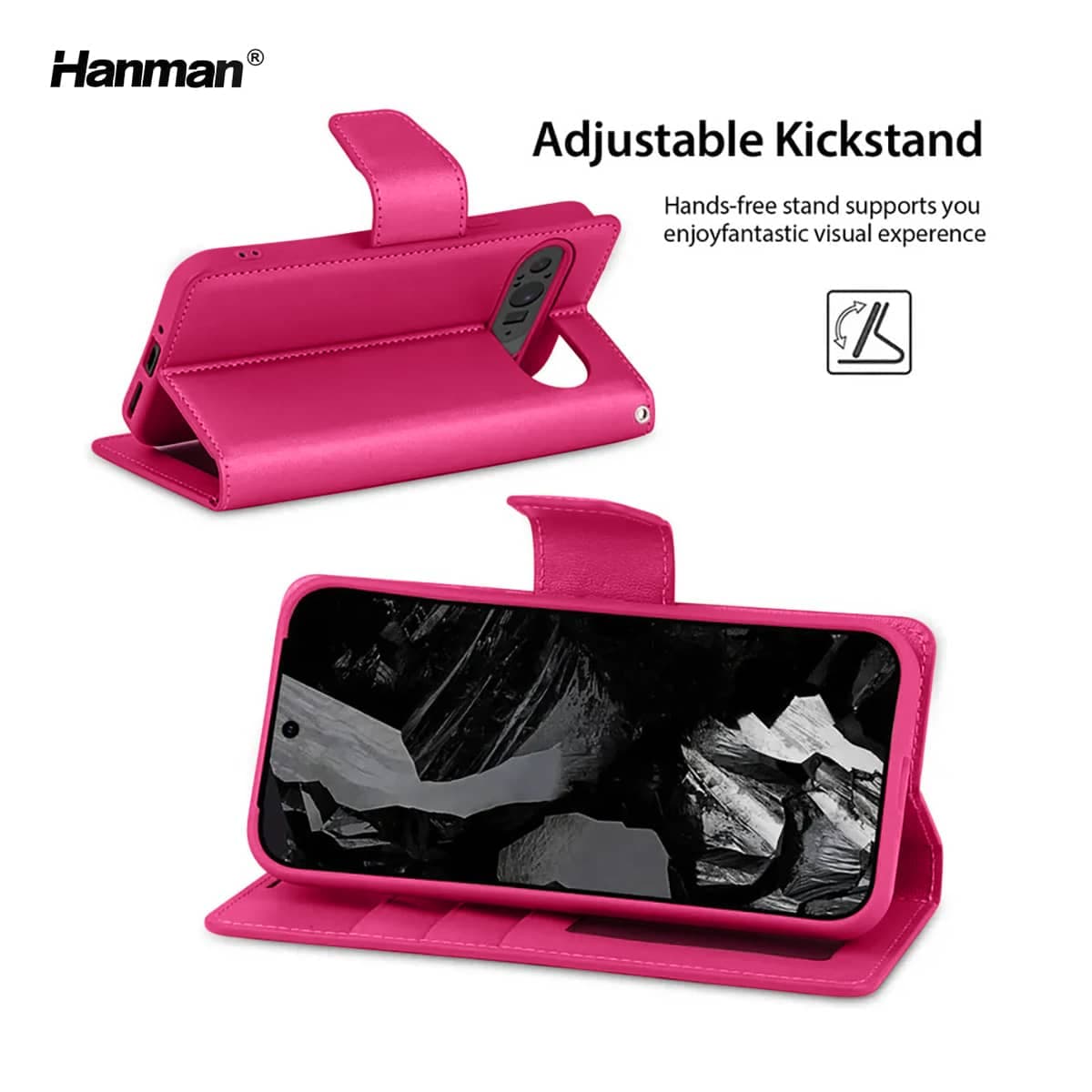 Google Pixel 10 / 10 Pro - Hanman Mill Flip Case mit 3 Kartenfächern, Pink – 4